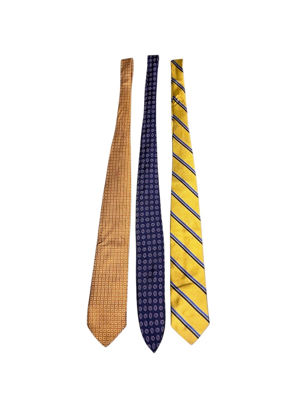 Brooks Brothers 346 Three-Tie Silk Set Navy Paisley, Orange, Gold Yellow Bundle